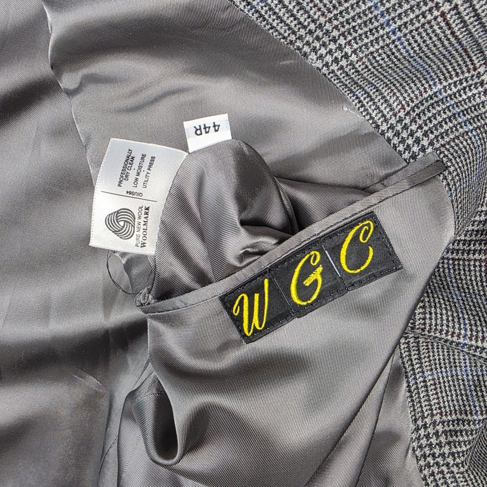 Vtg Hart Schaffner Marx Blazer Men 44R Wool Grey Glen Plaid Houndstooth Coat - Picture 10 of 16